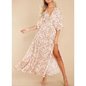 Aura Boho Maxi Dress in a cream and peach floral pattern-Size M